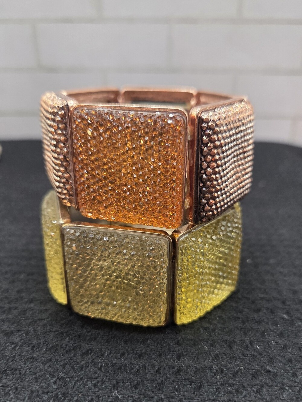 1351. Two Sparkle Square Stretch Bangle Bracelets